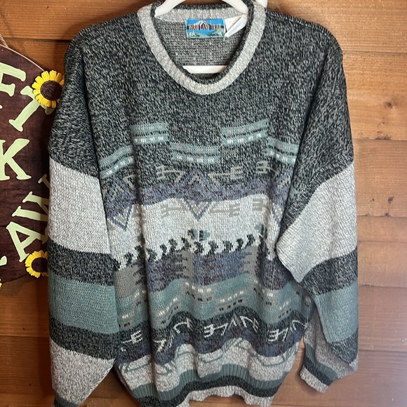 Woodland Trail Vintage Aztec Southwest Knit Chunky Grandpa Mountains Fisherman - Picture 5 of 6